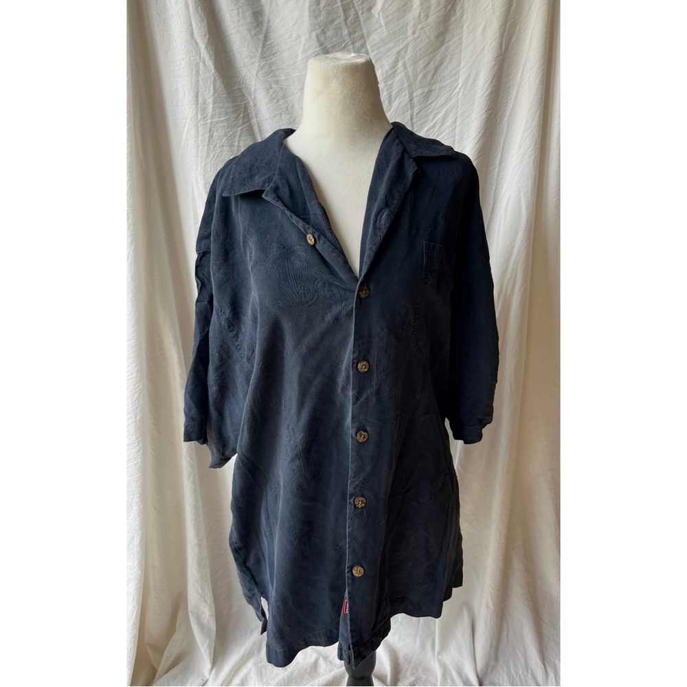 vintage tommy bahama blue silk button up shirt